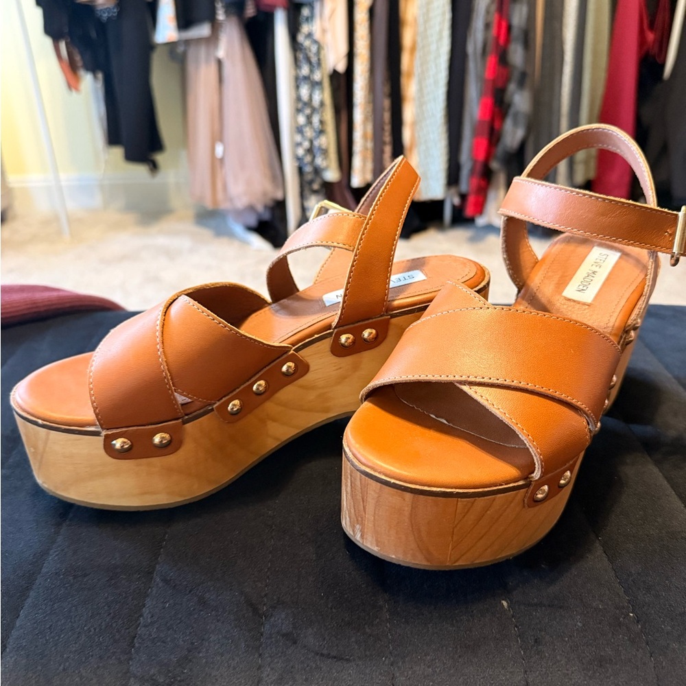 Brown Leather Platform Sandals - image 5